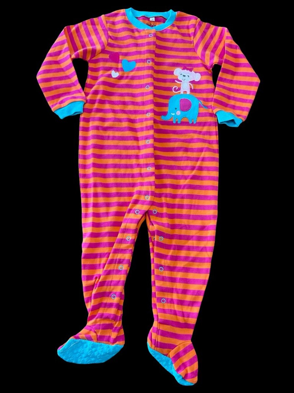 👣 5/$25 - Pink/Orange Striped Sleeper w/ Applique